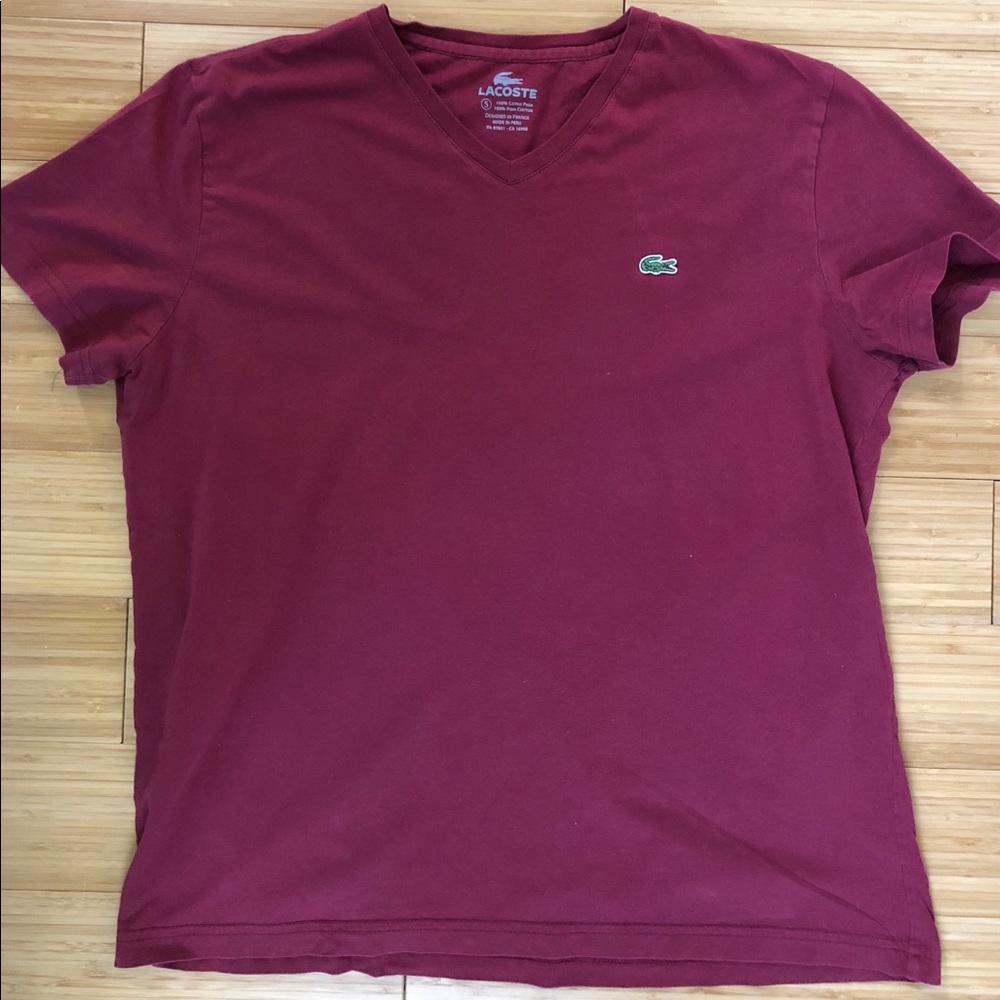 Lacoste Men’s Medium V Neck T Shirt - Red/Burgundy